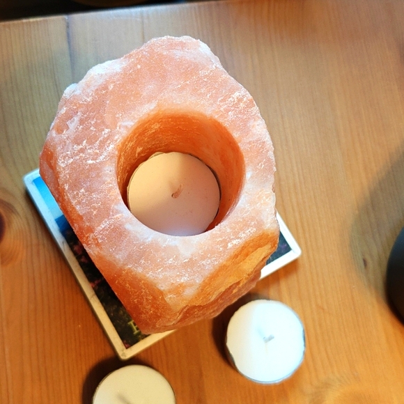 Rose Quartz Himalayan Salt Rock Candle Holder - Picture 5 of 8